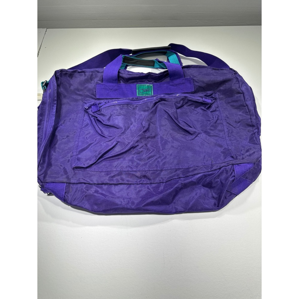 Ciao Vintage Purple Nylon Duffel Bag Teal Accents Retro Travel Gym Luggage 24in